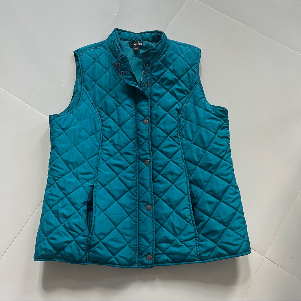 Erika Quilted Teal Blue Puffer Vest Sz Xl